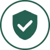 Shield icon with a checkmark inside, symbolizing security, trust, or quality assurance.