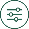 Icon of three horizontal sliders with circular handles, symbolizing customization, settings, or controls.