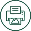 Icon of a printer outputting an image, representing printing services, photo printing, or print design.